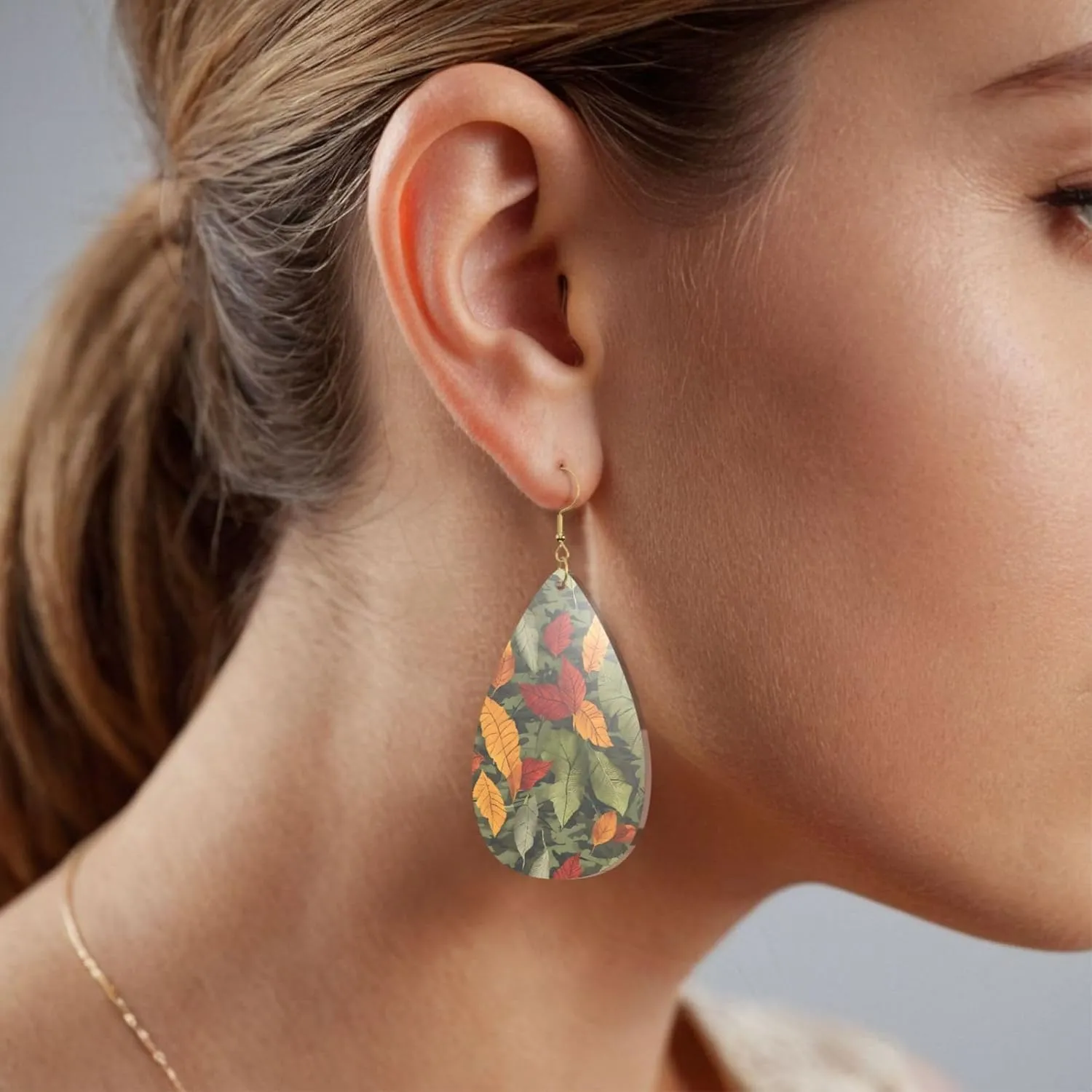 Stylish Drop-Shaped Acrylic Earrings Lightweight Printed Teardrop Dangle Earrings for Women (Camoflauge)