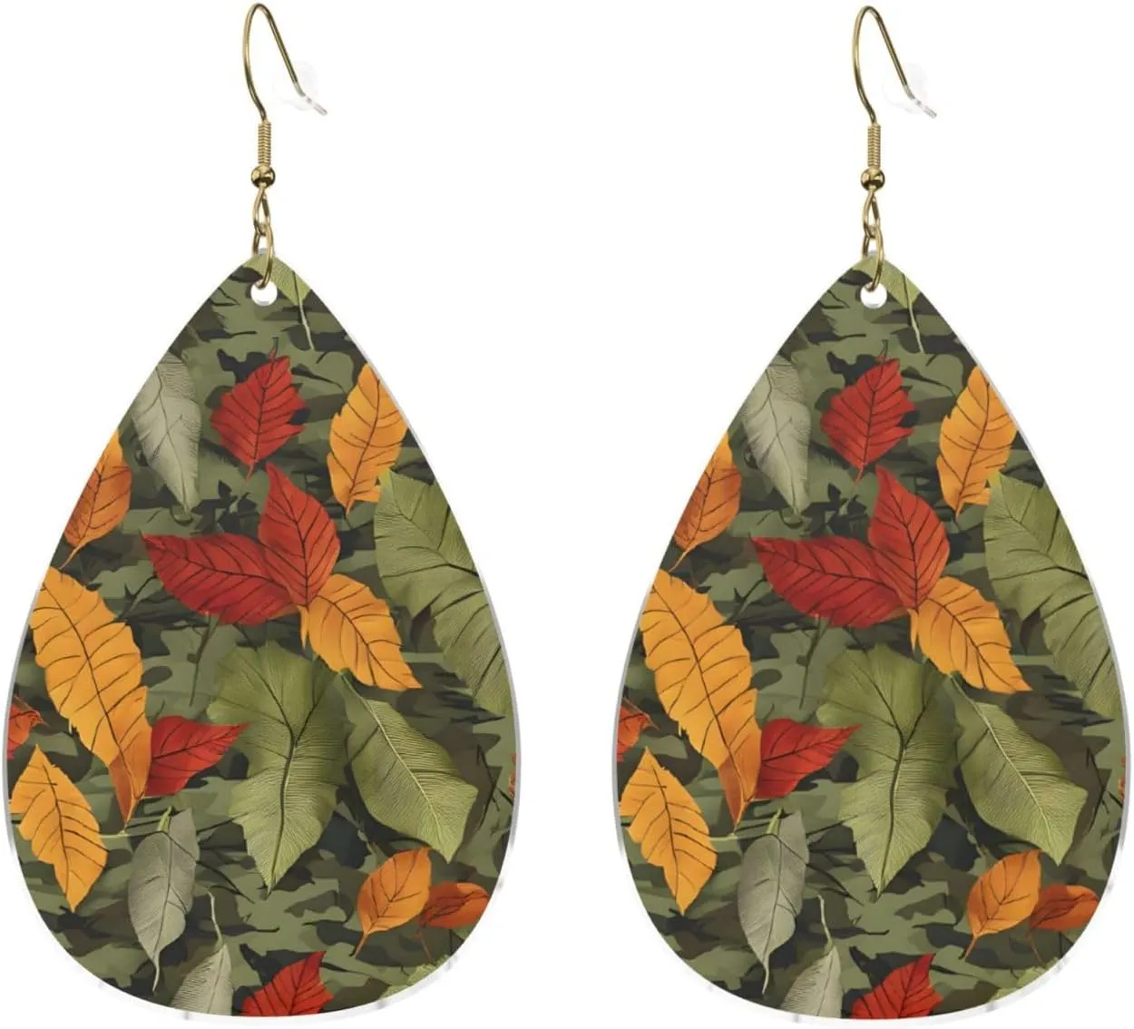 Stylish Drop-Shaped Acrylic Earrings Lightweight Printed Teardrop Dangle Earrings for Women (Camoflauge)