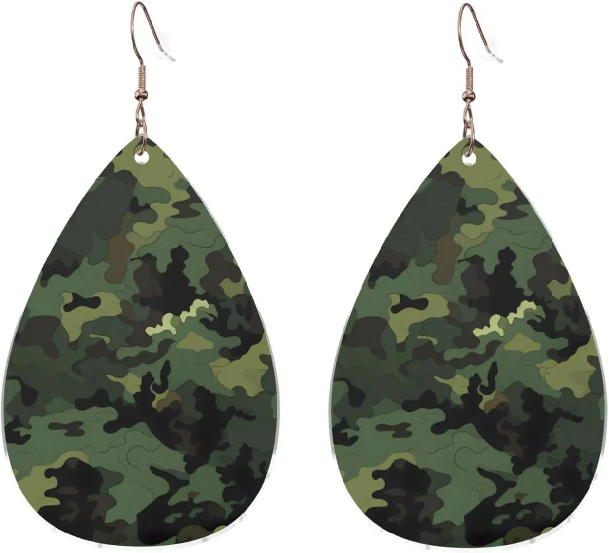 Stylish Drop-Shaped Acrylic Earrings Lightweight Printed Teardrop Dangle Earrings for Women (Camouflage Pattern)
