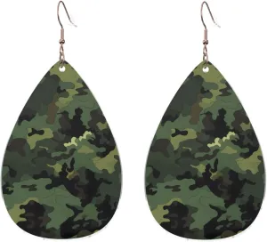 Stylish Drop-Shaped Acrylic Earrings Lightweight Printed Teardrop Dangle Earrings for Women (Camouflage Pattern)