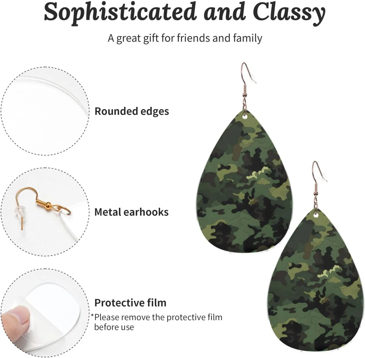 Stylish Drop-Shaped Acrylic Earrings Lightweight Printed Teardrop Dangle Earrings for Women (Camouflage Pattern)