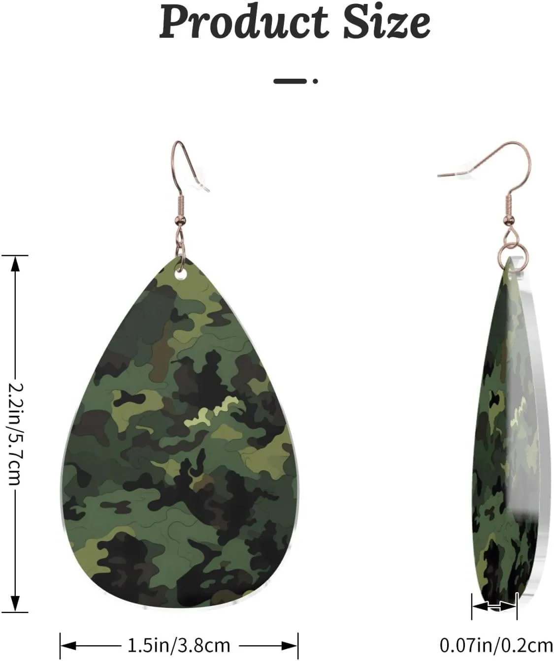 Stylish Drop-Shaped Acrylic Earrings Lightweight Printed Teardrop Dangle Earrings for Women (Camouflage Pattern)