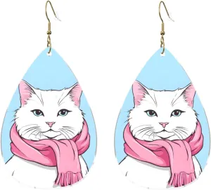 Stylish Drop-Shaped Acrylic Earrings Lightweight Printed Teardrop Dangle Earrings for Women (Cartoon Cat)