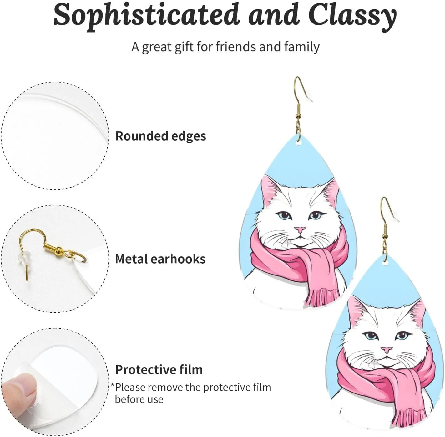 Stylish Drop-Shaped Acrylic Earrings Lightweight Printed Teardrop Dangle Earrings for Women (Cartoon Cat)