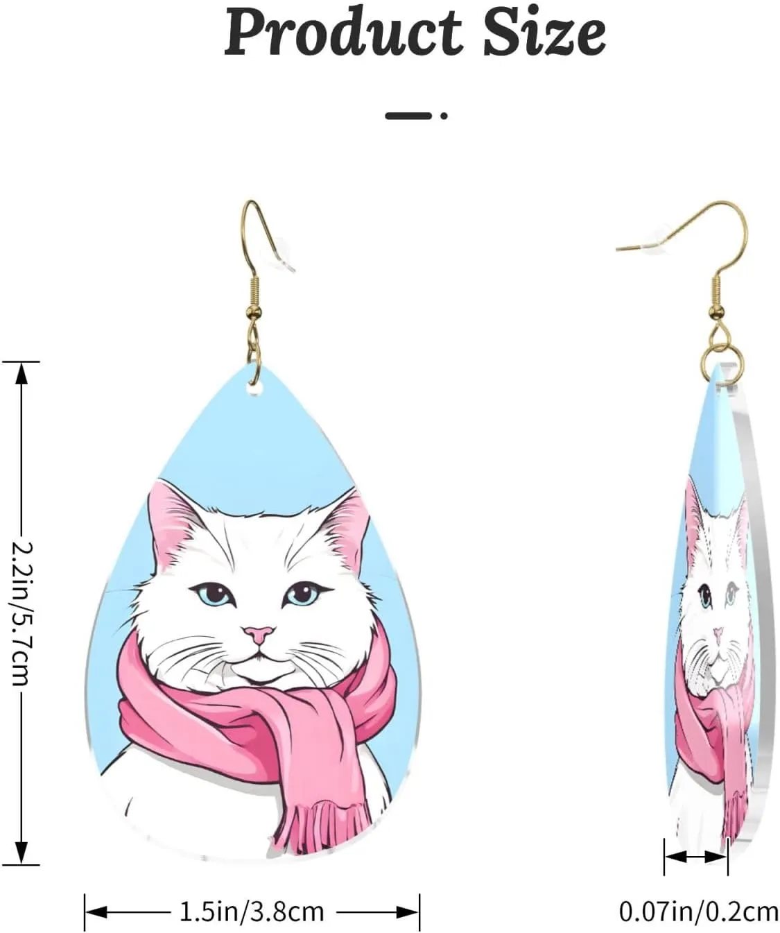 Stylish Drop-Shaped Acrylic Earrings Lightweight Printed Teardrop Dangle Earrings for Women (Cartoon Cat)