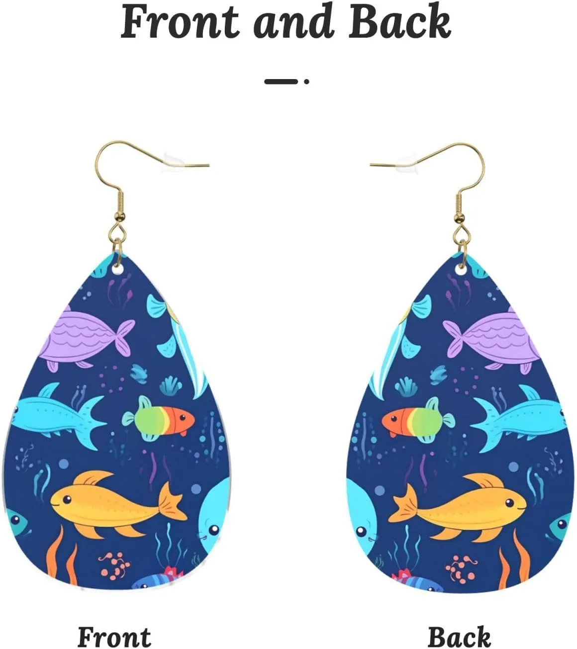 Stylish Drop-Shaped Acrylic Earrings Lightweight Printed Teardrop Dangle Earrings for Women (Cartoon Sea Fish)