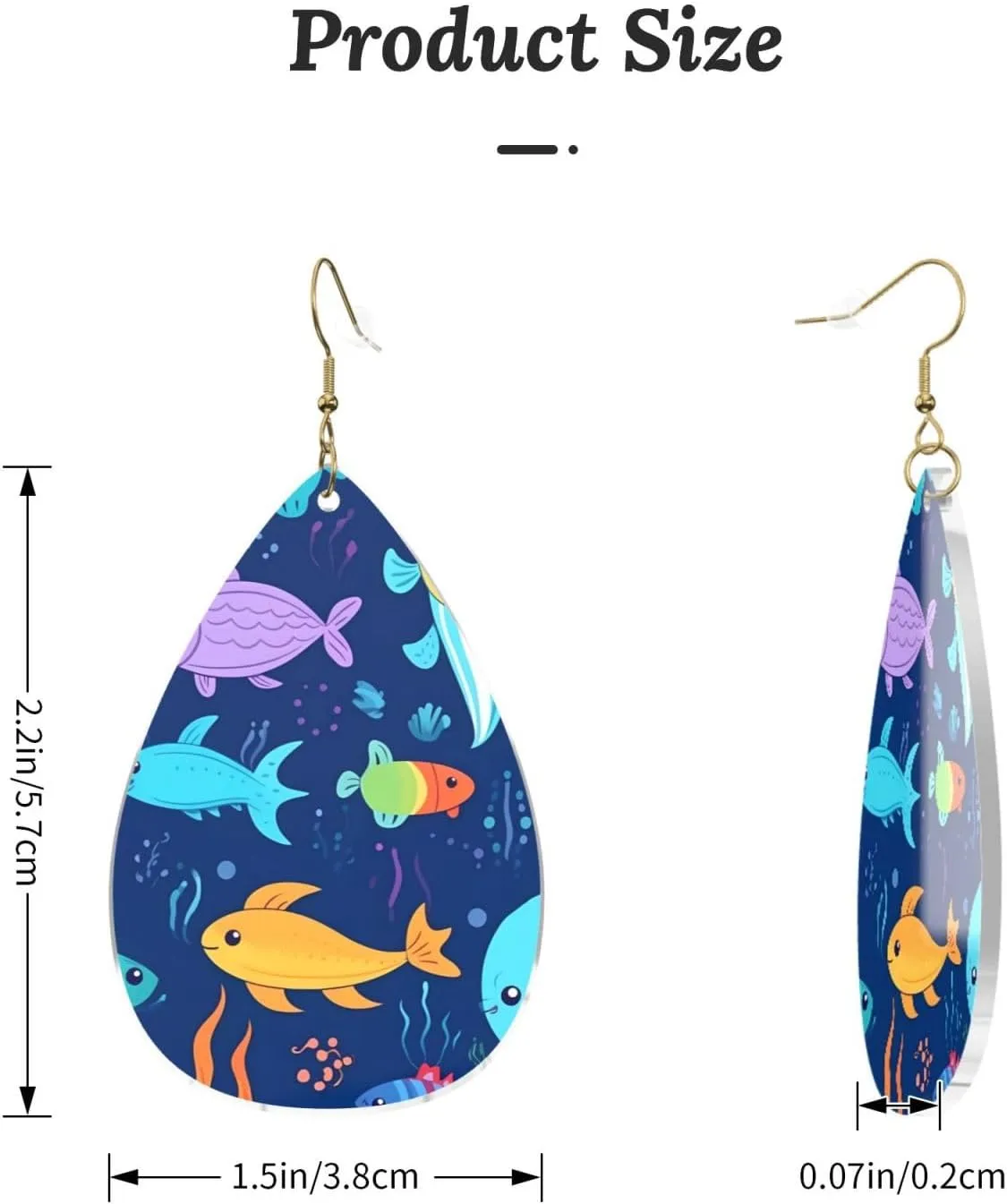Stylish Drop-Shaped Acrylic Earrings Lightweight Printed Teardrop Dangle Earrings for Women (Cartoon Sea Fish)