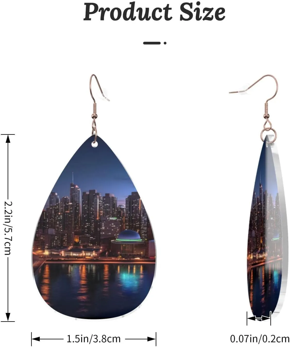 Stylish Drop-Shaped Acrylic Earrings Lightweight Printed Teardrop Dangle Earrings for Women (Cityscape Night Canada)