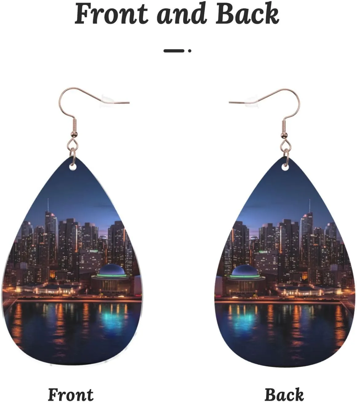 Stylish Drop-Shaped Acrylic Earrings Lightweight Printed Teardrop Dangle Earrings for Women (Cityscape Night Canada)