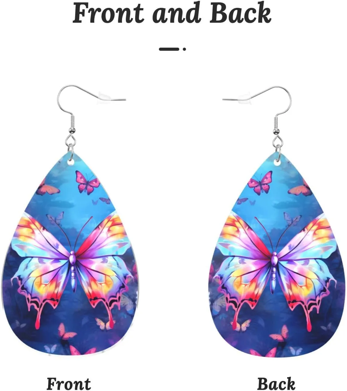 Stylish Drop-Shaped Acrylic Earrings Lightweight Printed Teardrop Dangle Earrings for Women (Colorful Butterfly)