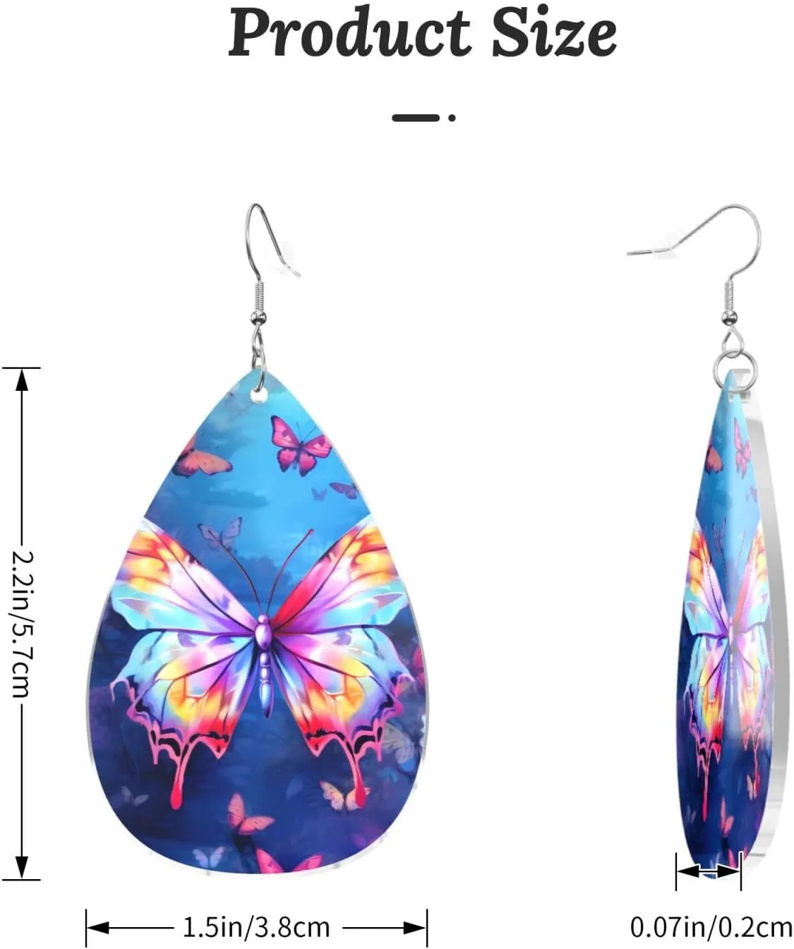 Stylish Drop-Shaped Acrylic Earrings Lightweight Printed Teardrop Dangle Earrings for Women (Colorful Butterfly)