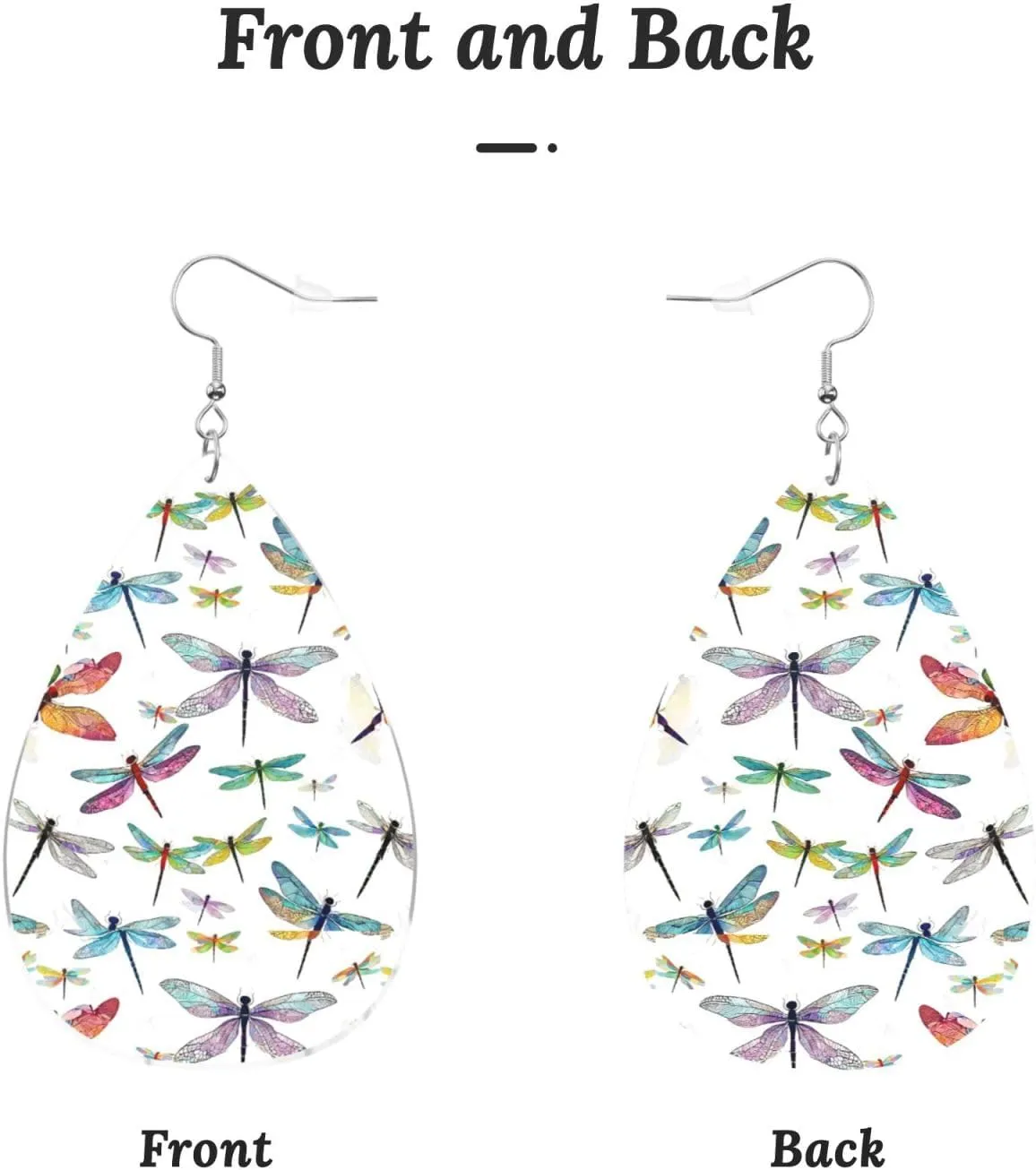 Stylish Drop-Shaped Acrylic Earrings Lightweight Printed Teardrop Dangle Earrings for Women (Colorful Dragonfly)