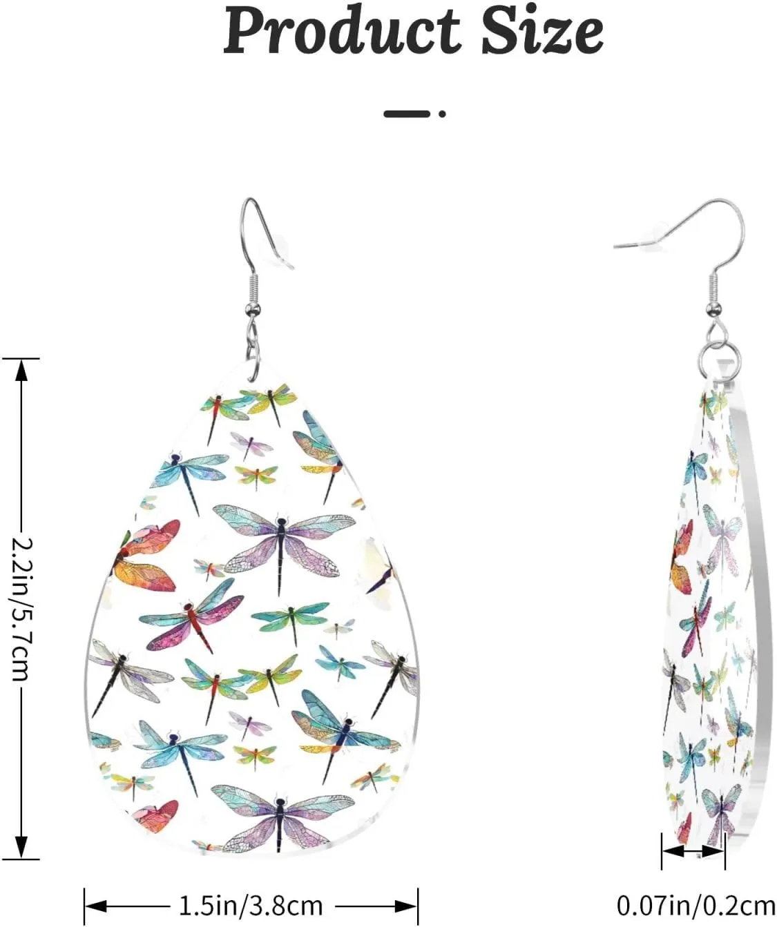 Stylish Drop-Shaped Acrylic Earrings Lightweight Printed Teardrop Dangle Earrings for Women (Colorful Dragonfly)