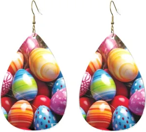 Stylish Drop-Shaped Acrylic Earrings Lightweight Printed Teardrop Dangle Earrings for Women (Colorful Eggs)