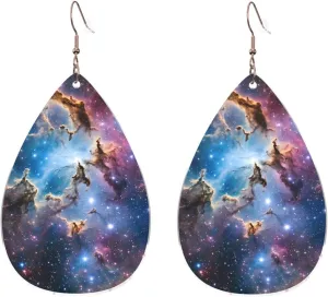 Stylish Drop-Shaped Acrylic Earrings Lightweight Printed Teardrop Dangle Earrings for Women (Colorful Galaxy)