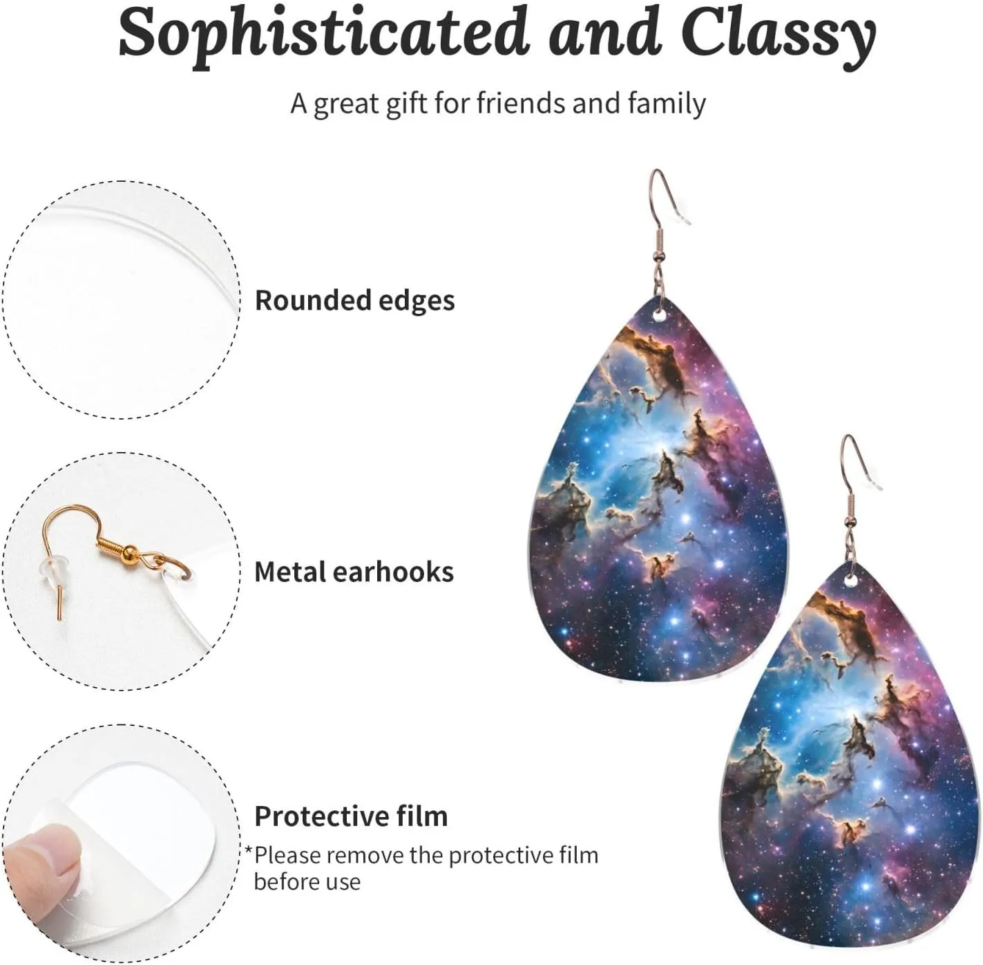 Stylish Drop-Shaped Acrylic Earrings Lightweight Printed Teardrop Dangle Earrings for Women (Colorful Galaxy)
