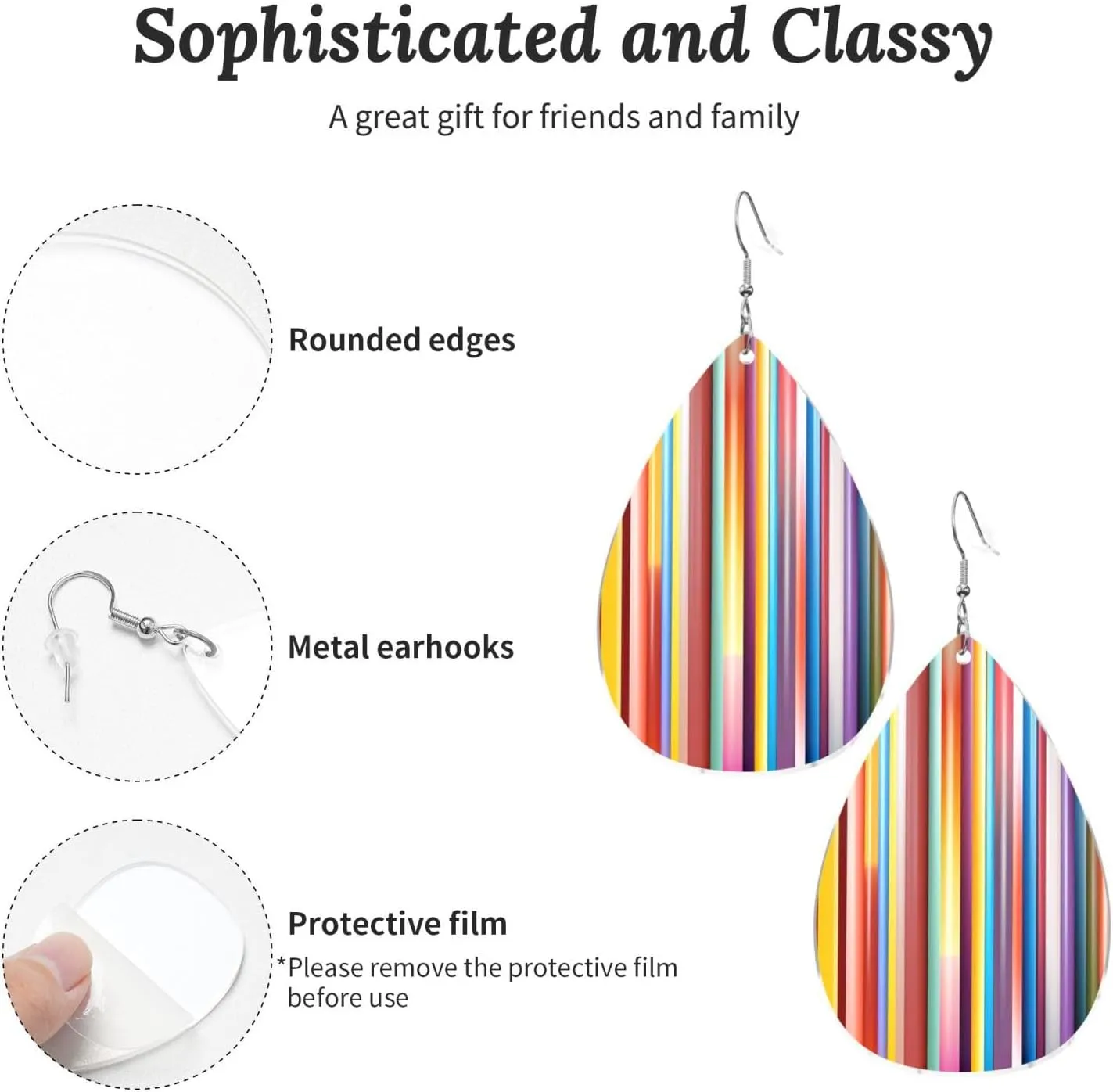 Stylish Drop-Shaped Acrylic Earrings Lightweight Printed Teardrop Dangle Earrings for Women (Colorful Stripes)
