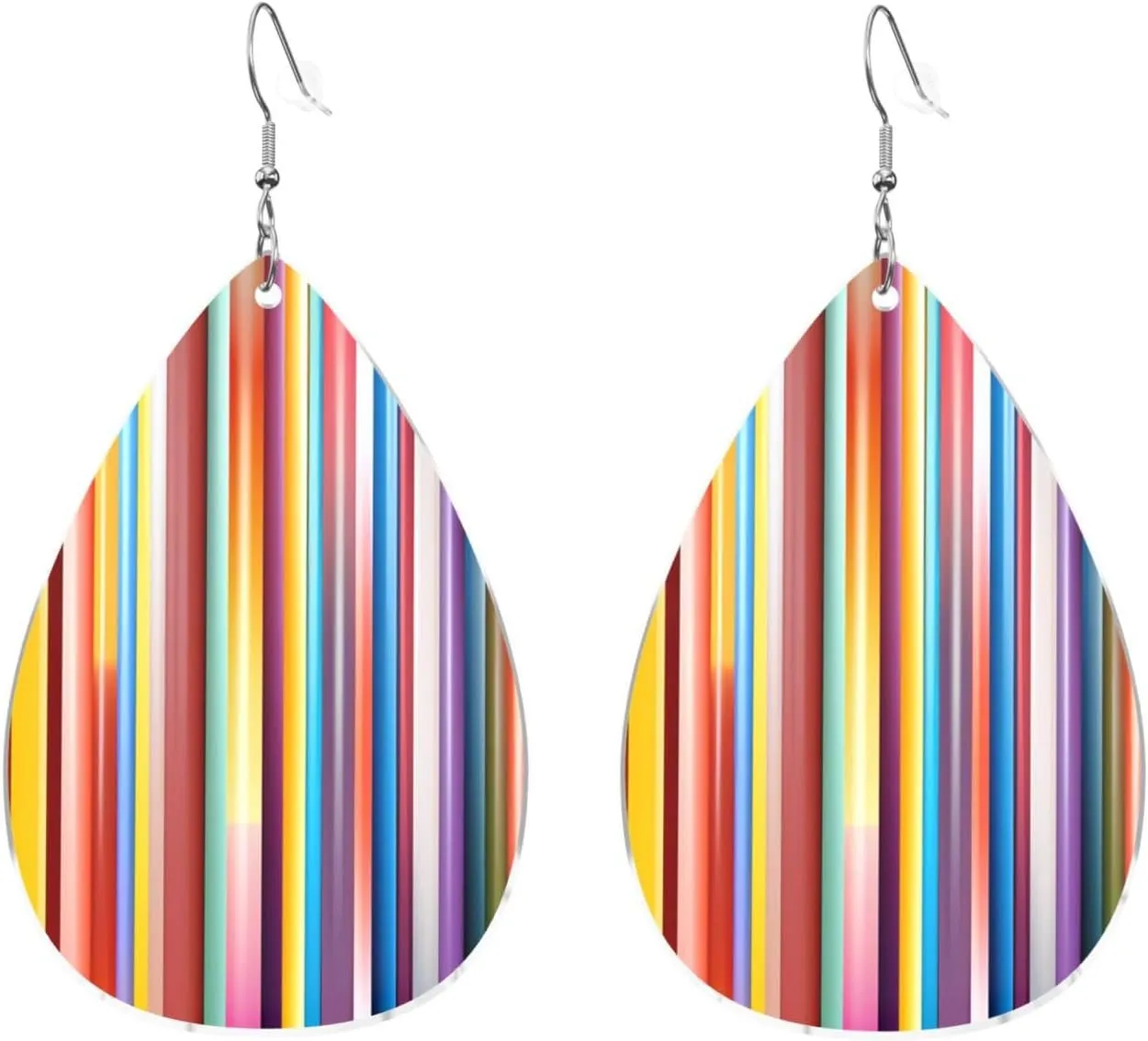 Stylish Drop-Shaped Acrylic Earrings Lightweight Printed Teardrop Dangle Earrings for Women (Colorful Stripes)