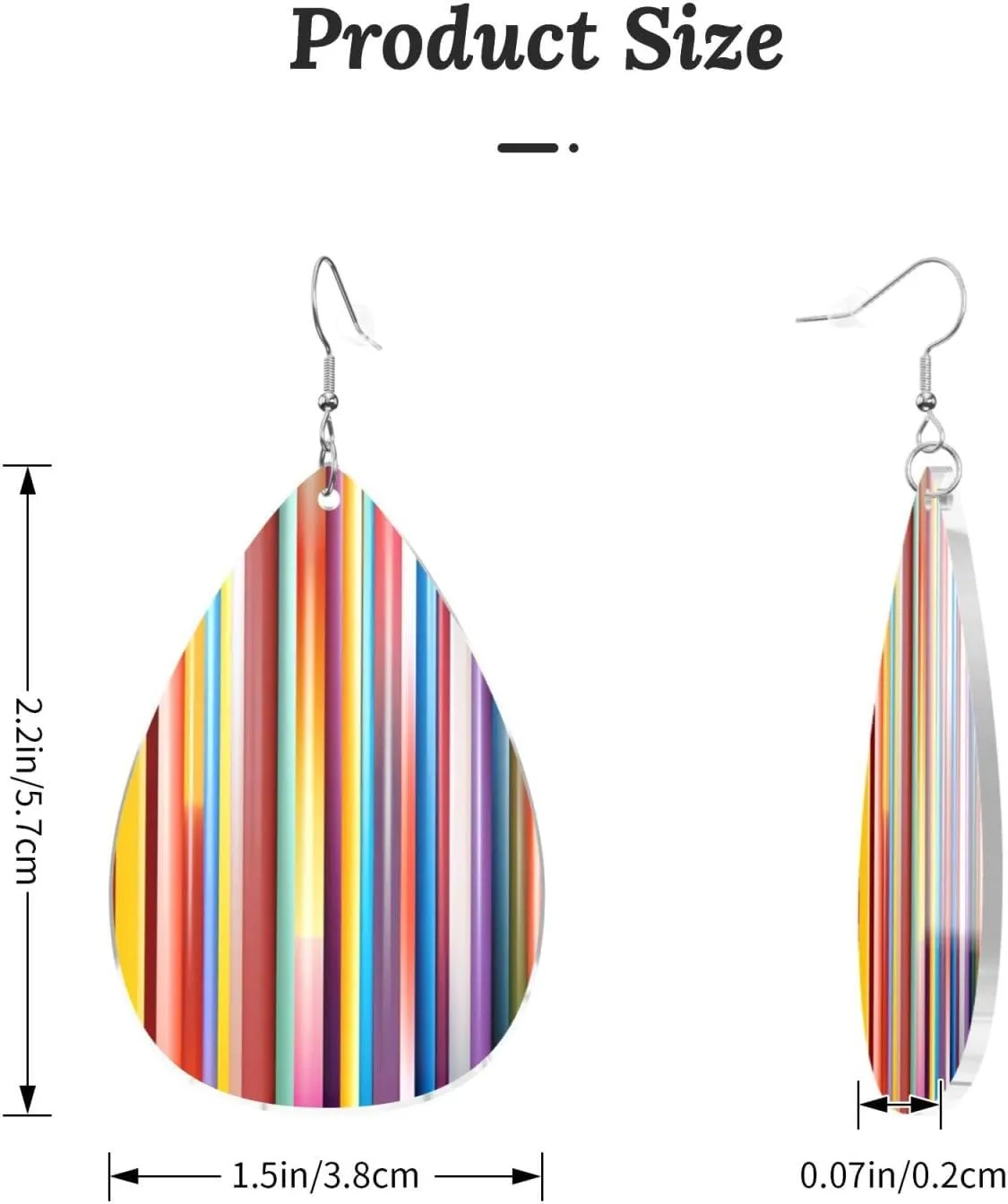 Stylish Drop-Shaped Acrylic Earrings Lightweight Printed Teardrop Dangle Earrings for Women (Colorful Stripes)