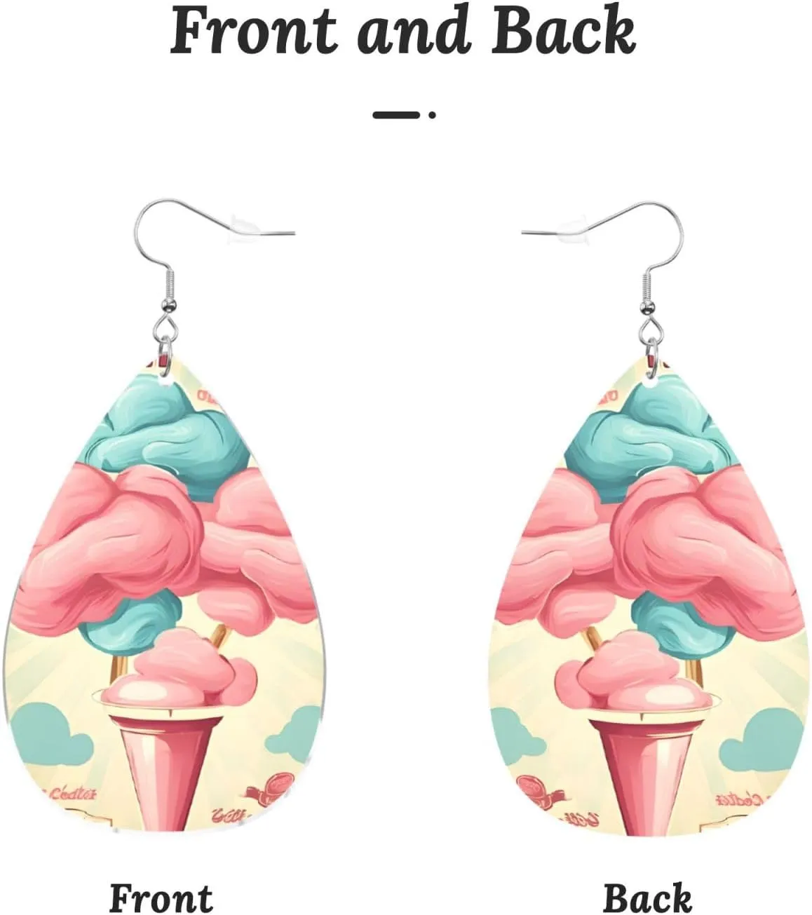 Stylish Drop-Shaped Acrylic Earrings Lightweight Printed Teardrop Dangle Earrings for Women (Cotton Candy)
