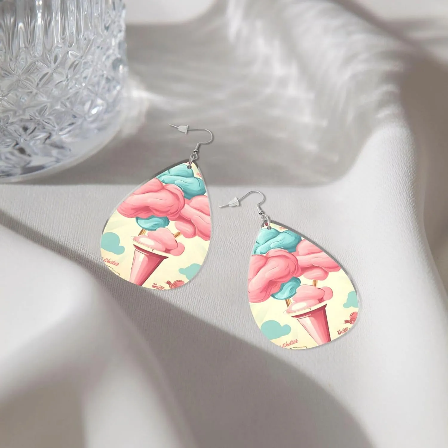 Stylish Drop-Shaped Acrylic Earrings Lightweight Printed Teardrop Dangle Earrings for Women (Cotton Candy)