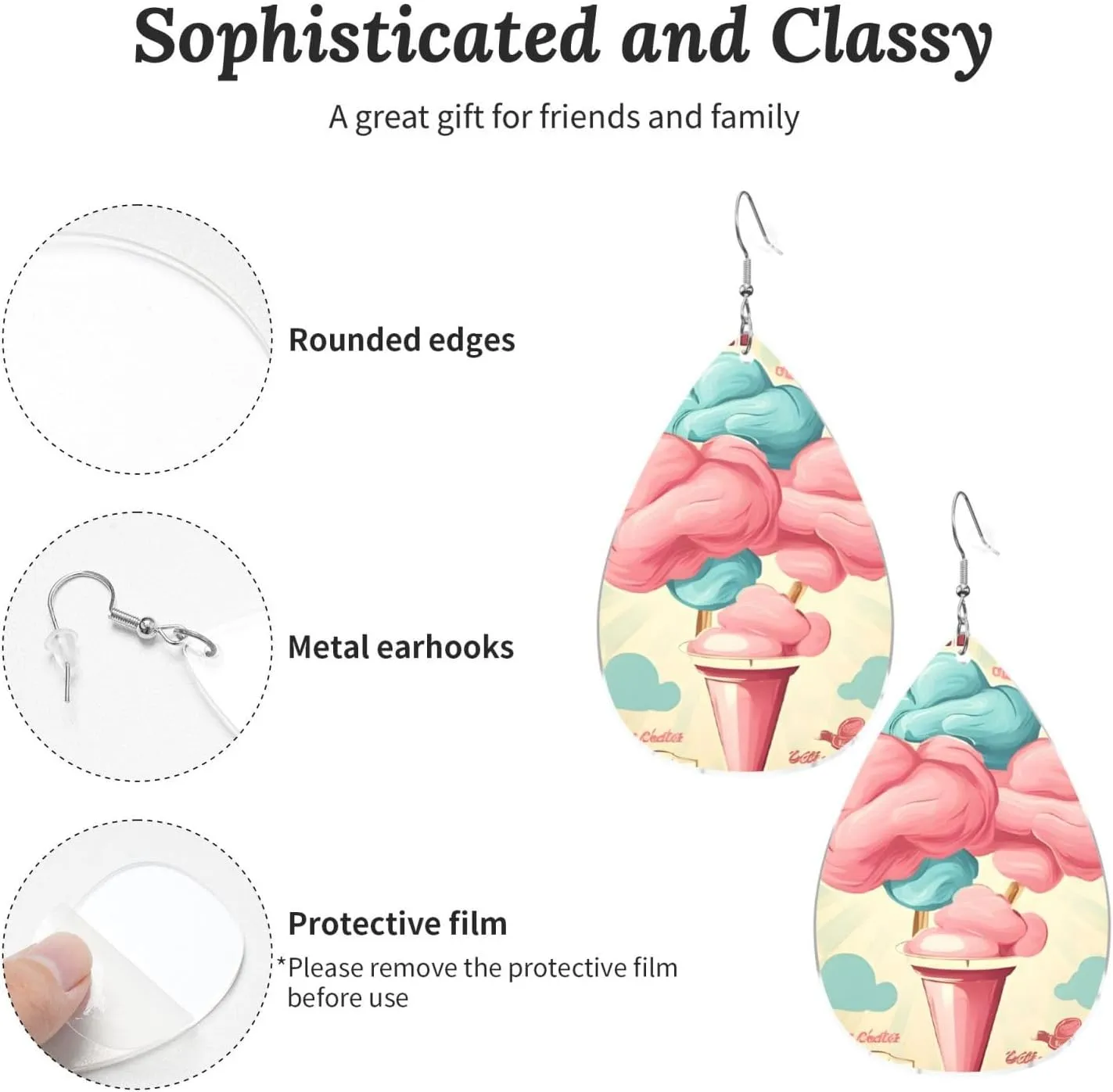 Stylish Drop-Shaped Acrylic Earrings Lightweight Printed Teardrop Dangle Earrings for Women (Cotton Candy)