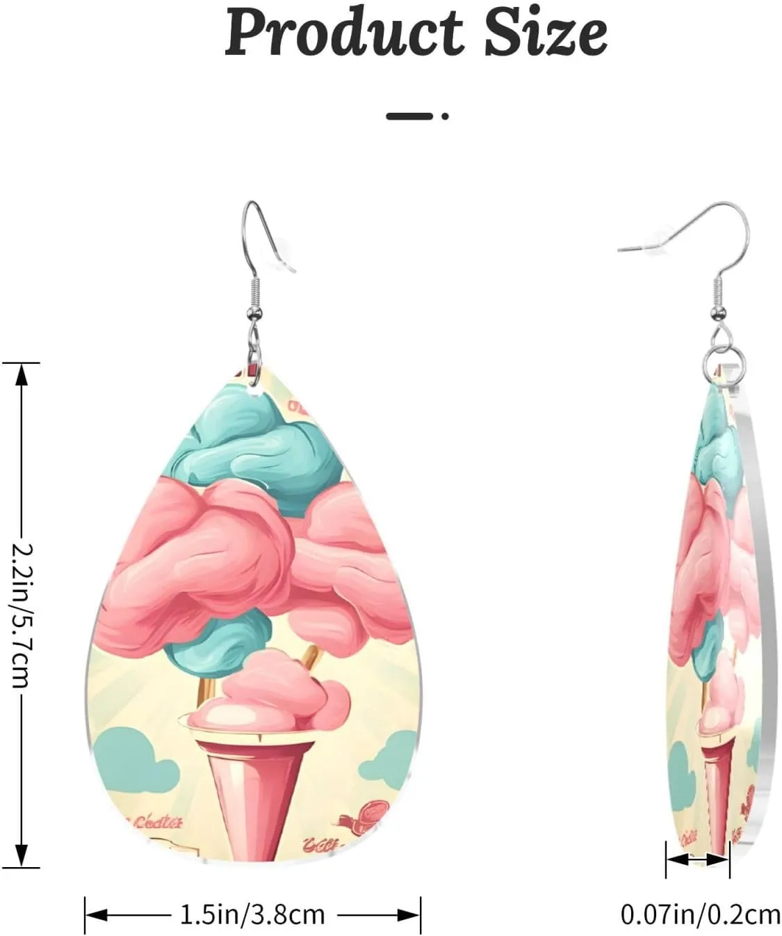Stylish Drop-Shaped Acrylic Earrings Lightweight Printed Teardrop Dangle Earrings for Women (Cotton Candy)
