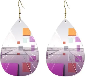 Stylish Drop-Shaped Acrylic Earrings Lightweight Printed Teardrop Dangle Earrings for Women (Different Colored Squares)