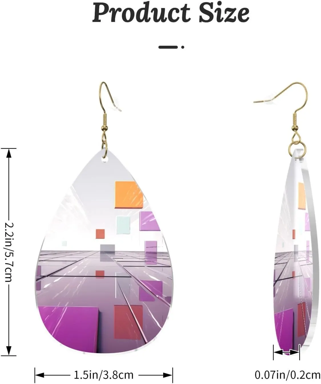 Stylish Drop-Shaped Acrylic Earrings Lightweight Printed Teardrop Dangle Earrings for Women (Different Colored Squares)