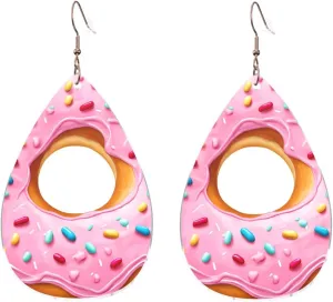 Stylish Drop-Shaped Acrylic Earrings Lightweight Printed Teardrop Dangle Earrings for Women (Donut Painting)