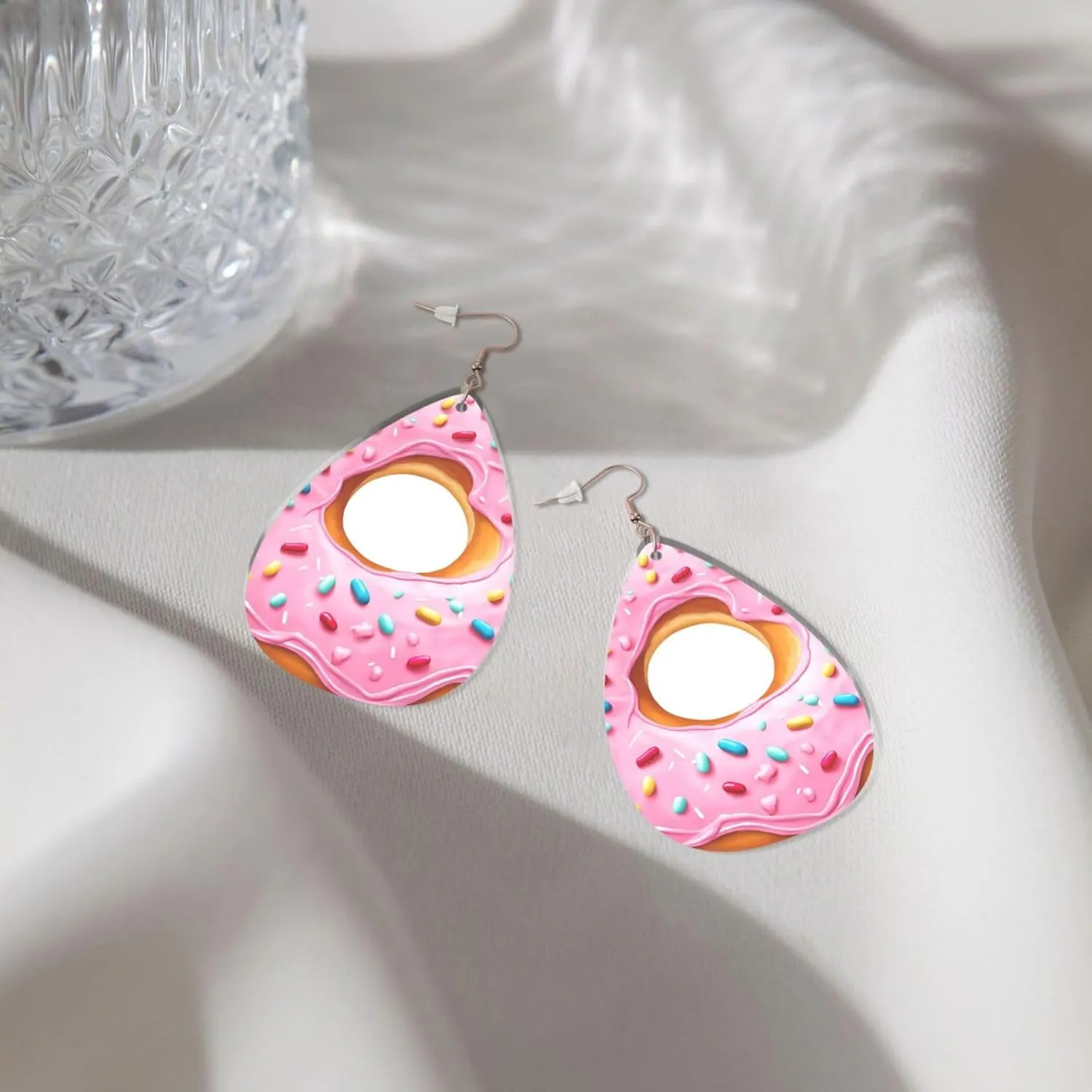 Stylish Drop-Shaped Acrylic Earrings Lightweight Printed Teardrop Dangle Earrings for Women (Donut Painting)