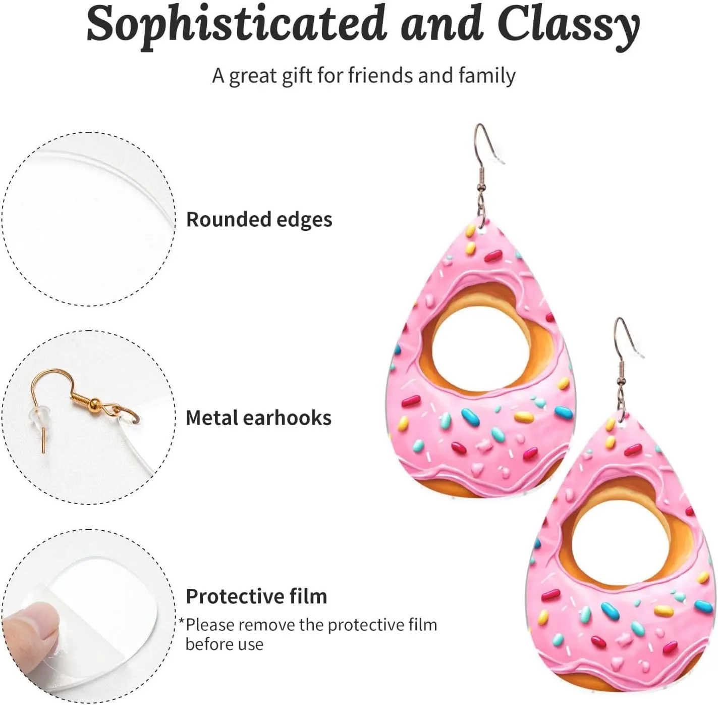 Stylish Drop-Shaped Acrylic Earrings Lightweight Printed Teardrop Dangle Earrings for Women (Donut Painting)