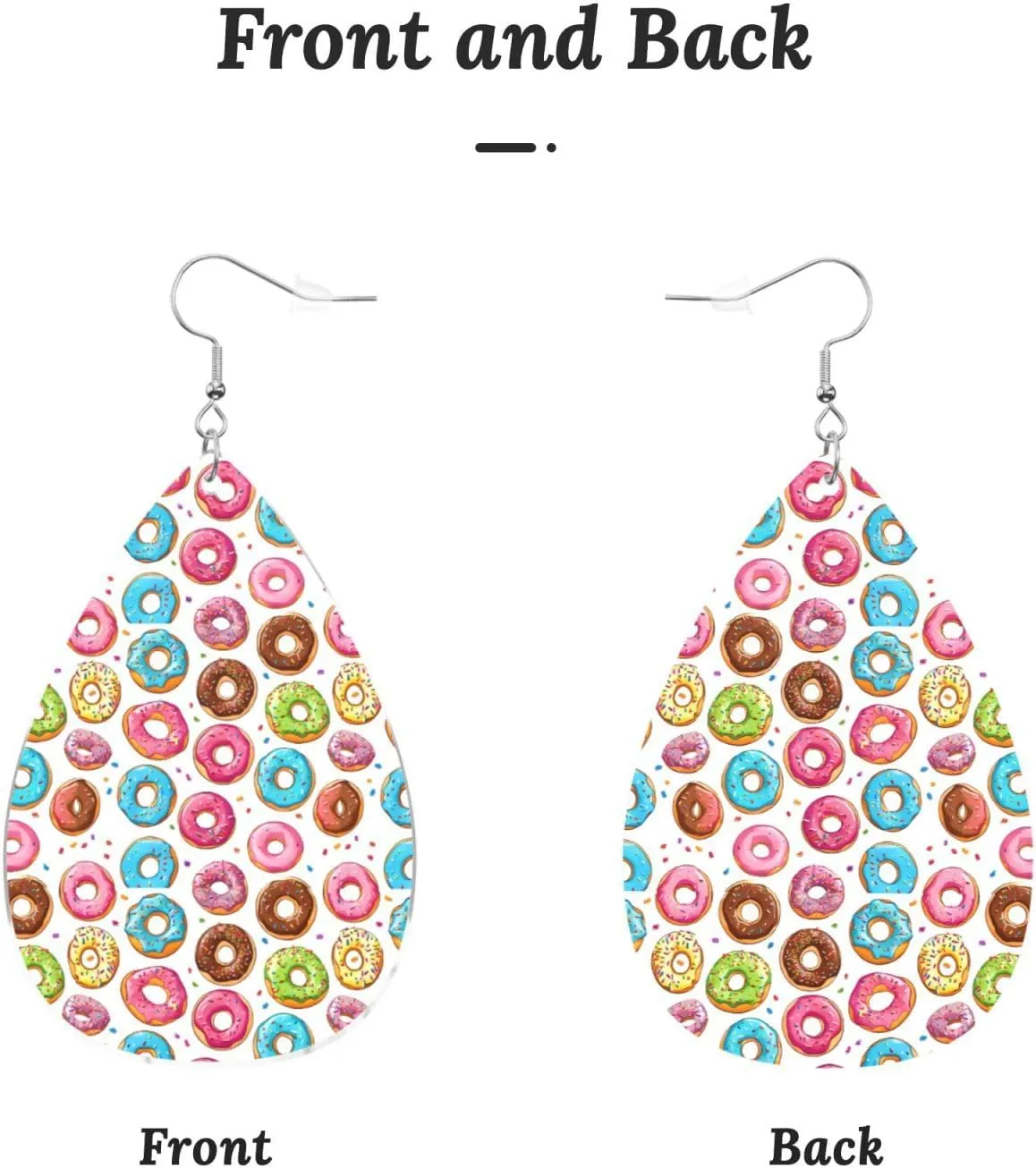 Stylish Drop-Shaped Acrylic Earrings Lightweight Printed Teardrop Dangle Earrings for Women (Donut Print)