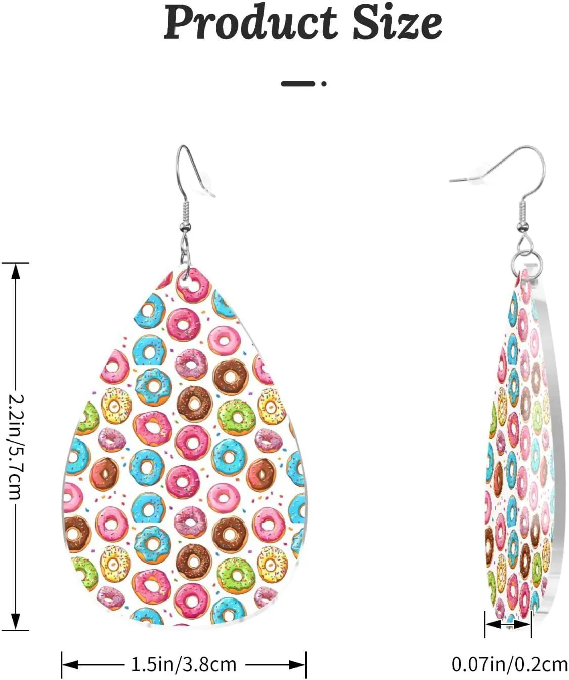 Stylish Drop-Shaped Acrylic Earrings Lightweight Printed Teardrop Dangle Earrings for Women (Donut Print)