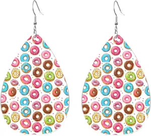 Stylish Drop-Shaped Acrylic Earrings Lightweight Printed Teardrop Dangle Earrings for Women (Donut Print)