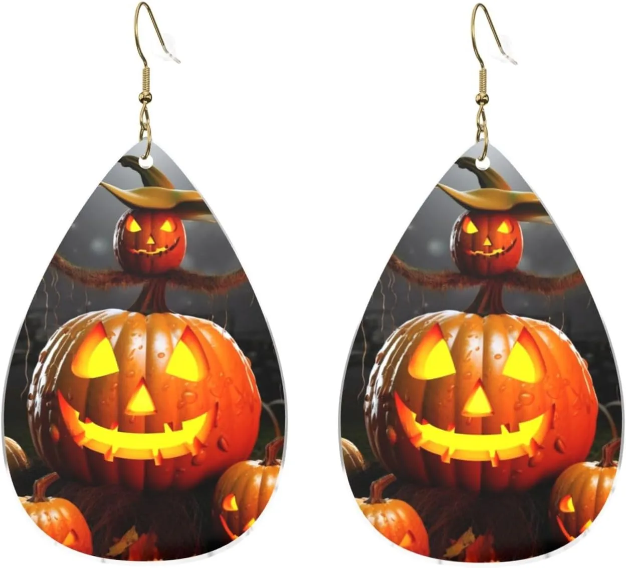 Stylish Drop-Shaped Acrylic Earrings Lightweight Printed Teardrop Dangle Earrings for Women (Halloween Pumpkin)