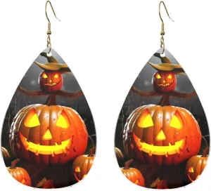 Stylish Drop-Shaped Acrylic Earrings Lightweight Printed Teardrop Dangle Earrings for Women (Halloween Pumpkin)