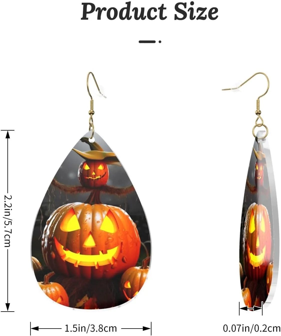 Stylish Drop-Shaped Acrylic Earrings Lightweight Printed Teardrop Dangle Earrings for Women (Halloween Pumpkin)