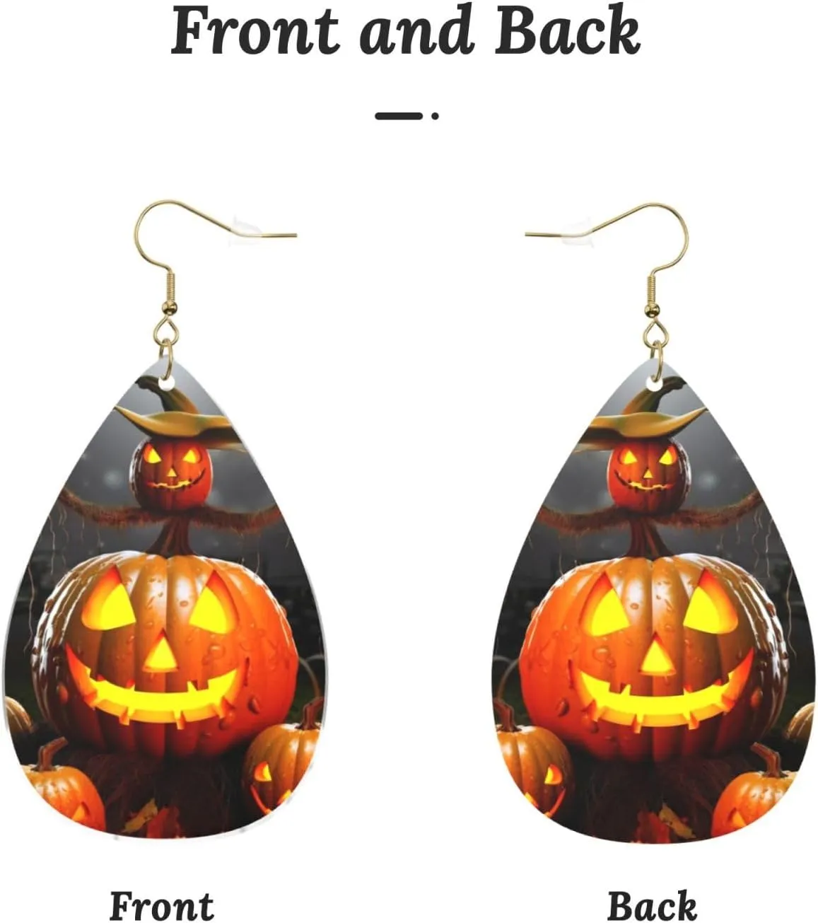 Stylish Drop-Shaped Acrylic Earrings Lightweight Printed Teardrop Dangle Earrings for Women (Halloween Pumpkin)
