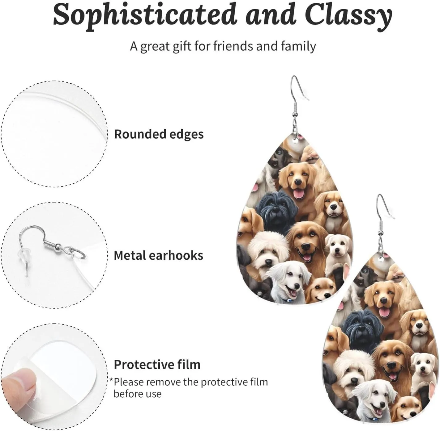 Stylish Drop-Shaped Acrylic Earrings Lightweight Printed Teardrop Dangle Earrings for Women (Many dogs)