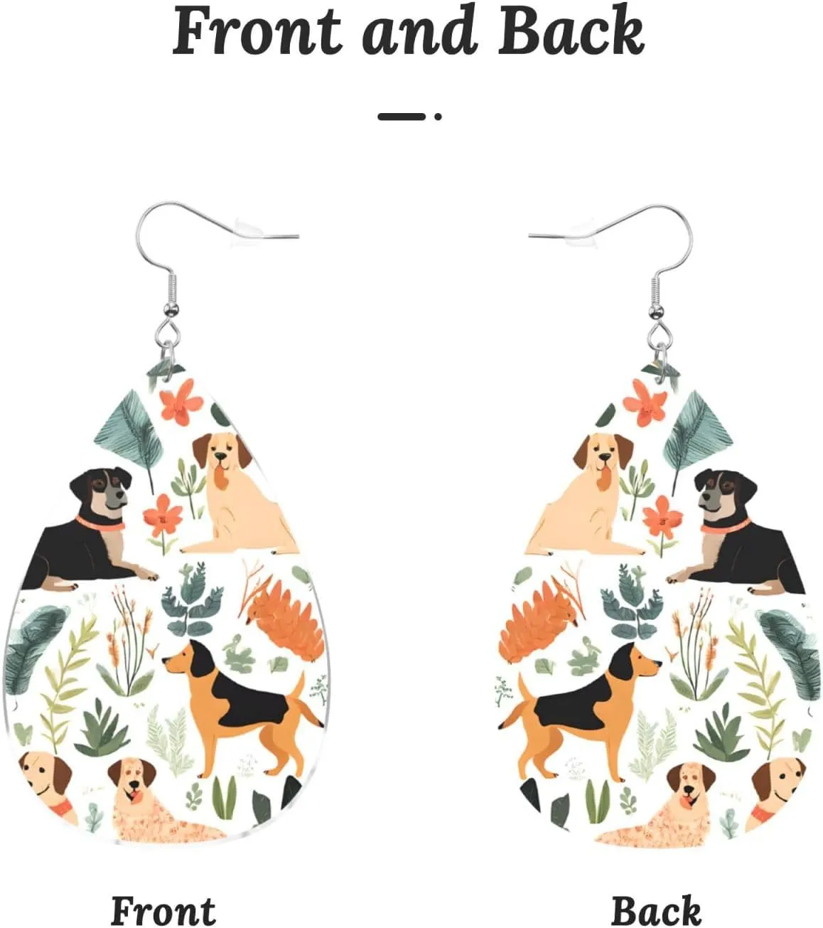 Stylish Drop-Shaped Acrylic Earrings Lightweight Printed Teardrop Dangle Earrings for Women (Many dogs)