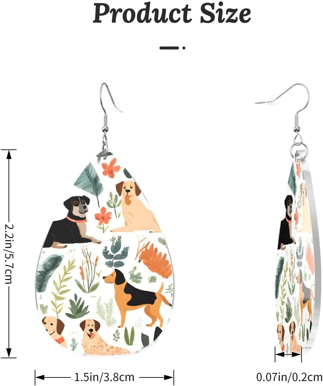 Stylish Drop-Shaped Acrylic Earrings Lightweight Printed Teardrop Dangle Earrings for Women (Many dogs)