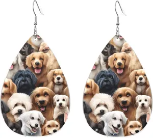 Stylish Drop-Shaped Acrylic Earrings Lightweight Printed Teardrop Dangle Earrings for Women (Many dogs)