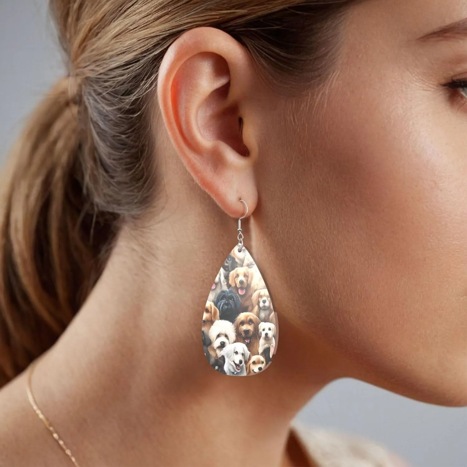 Stylish Drop-Shaped Acrylic Earrings Lightweight Printed Teardrop Dangle Earrings for Women (Many dogs)