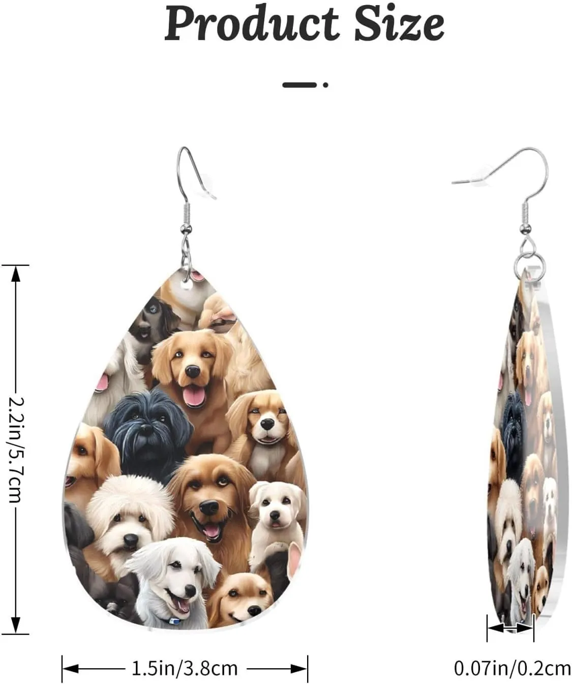 Stylish Drop-Shaped Acrylic Earrings Lightweight Printed Teardrop Dangle Earrings for Women (Many dogs)