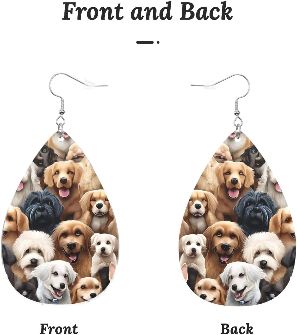 Stylish Drop-Shaped Acrylic Earrings Lightweight Printed Teardrop Dangle Earrings for Women (Many dogs)