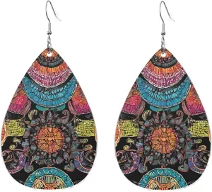 Stylish Drop-Shaped Acrylic Earrings Lightweight Printed Teardrop Dangle Earrings for Women (Native Patterns)