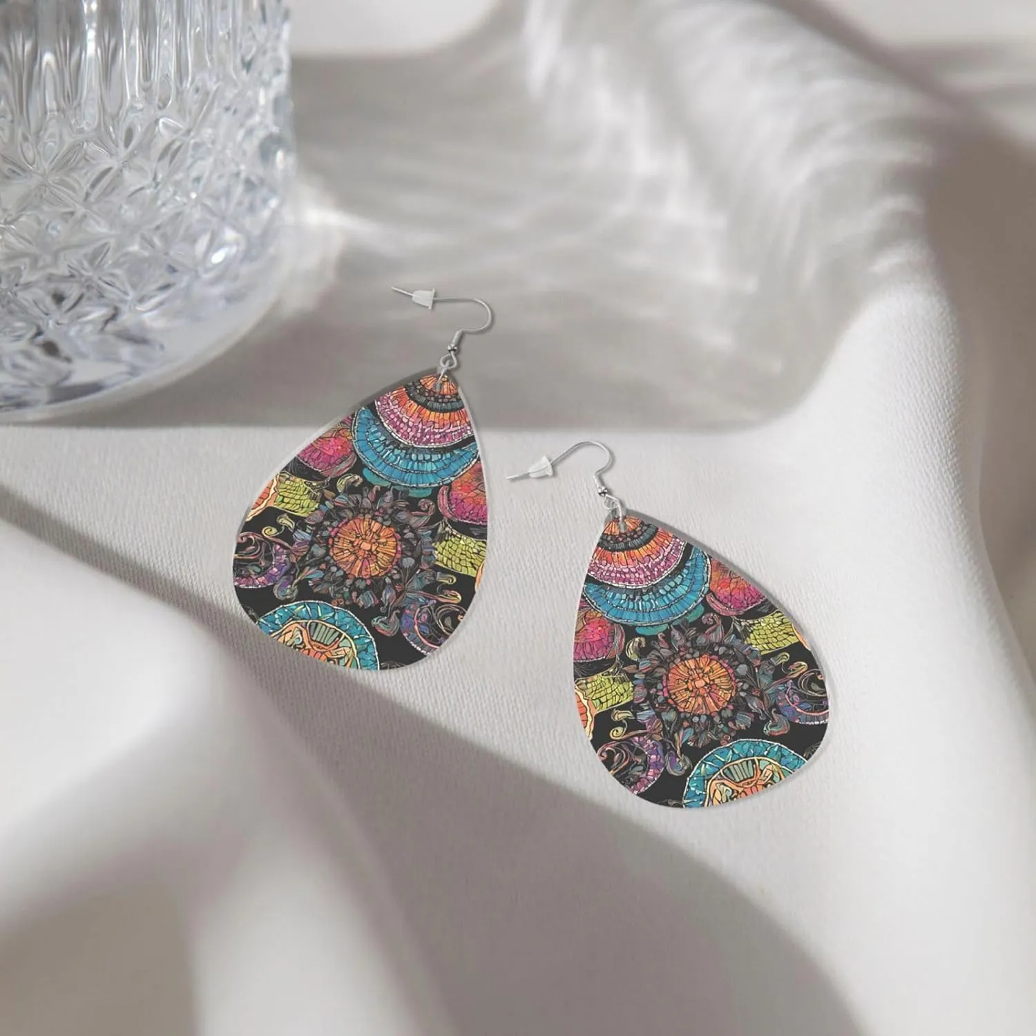 Stylish Drop-Shaped Acrylic Earrings Lightweight Printed Teardrop Dangle Earrings for Women (Native Patterns)