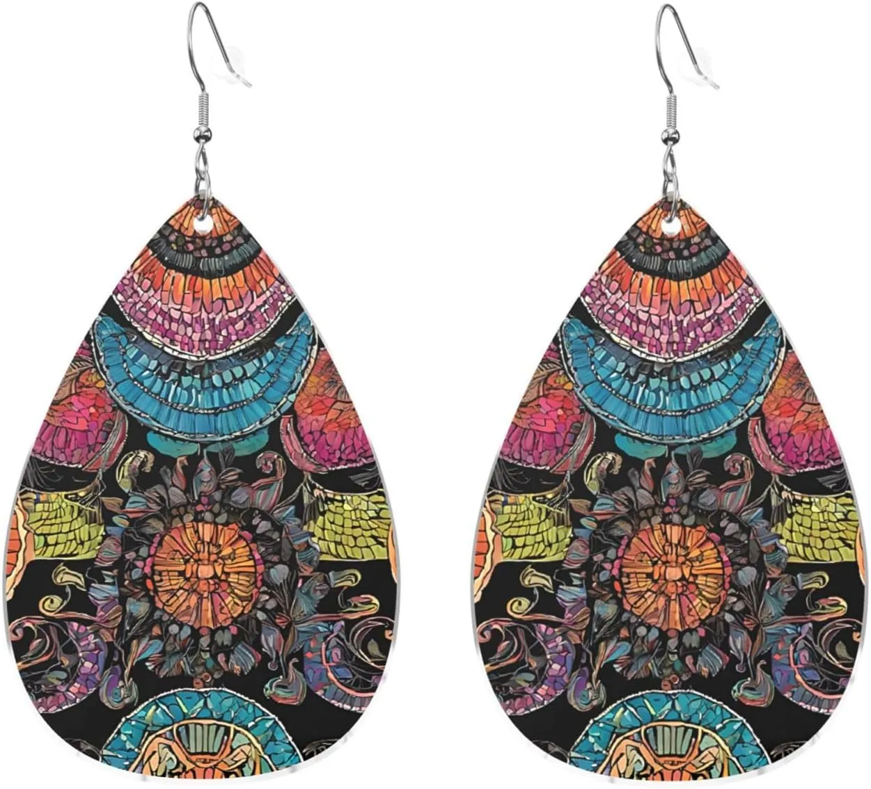 Stylish Drop-Shaped Acrylic Earrings Lightweight Printed Teardrop Dangle Earrings for Women (Native Patterns)