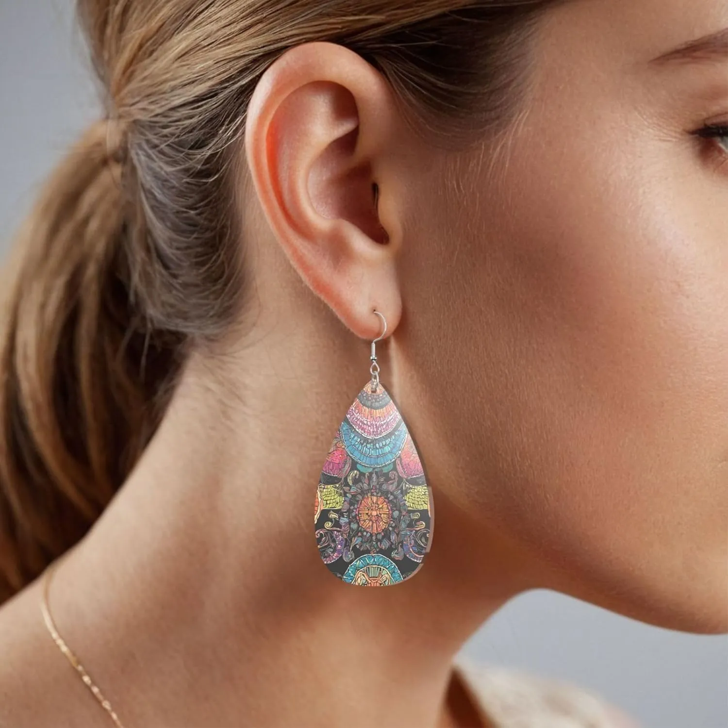 Stylish Drop-Shaped Acrylic Earrings Lightweight Printed Teardrop Dangle Earrings for Women (Native Patterns)
